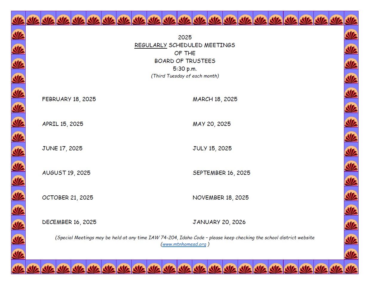 2025 School Board Calendar